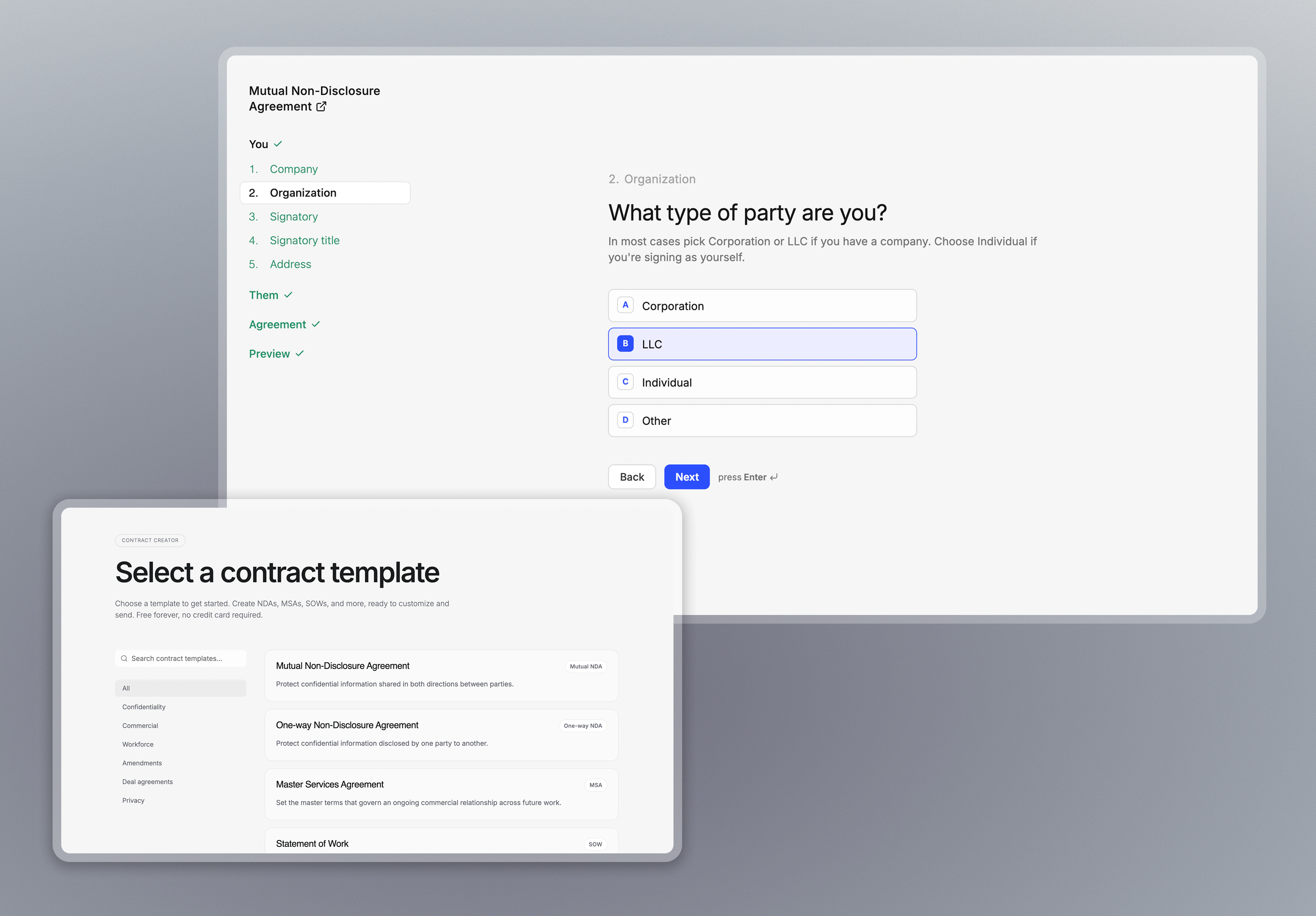 Contract creator product preview