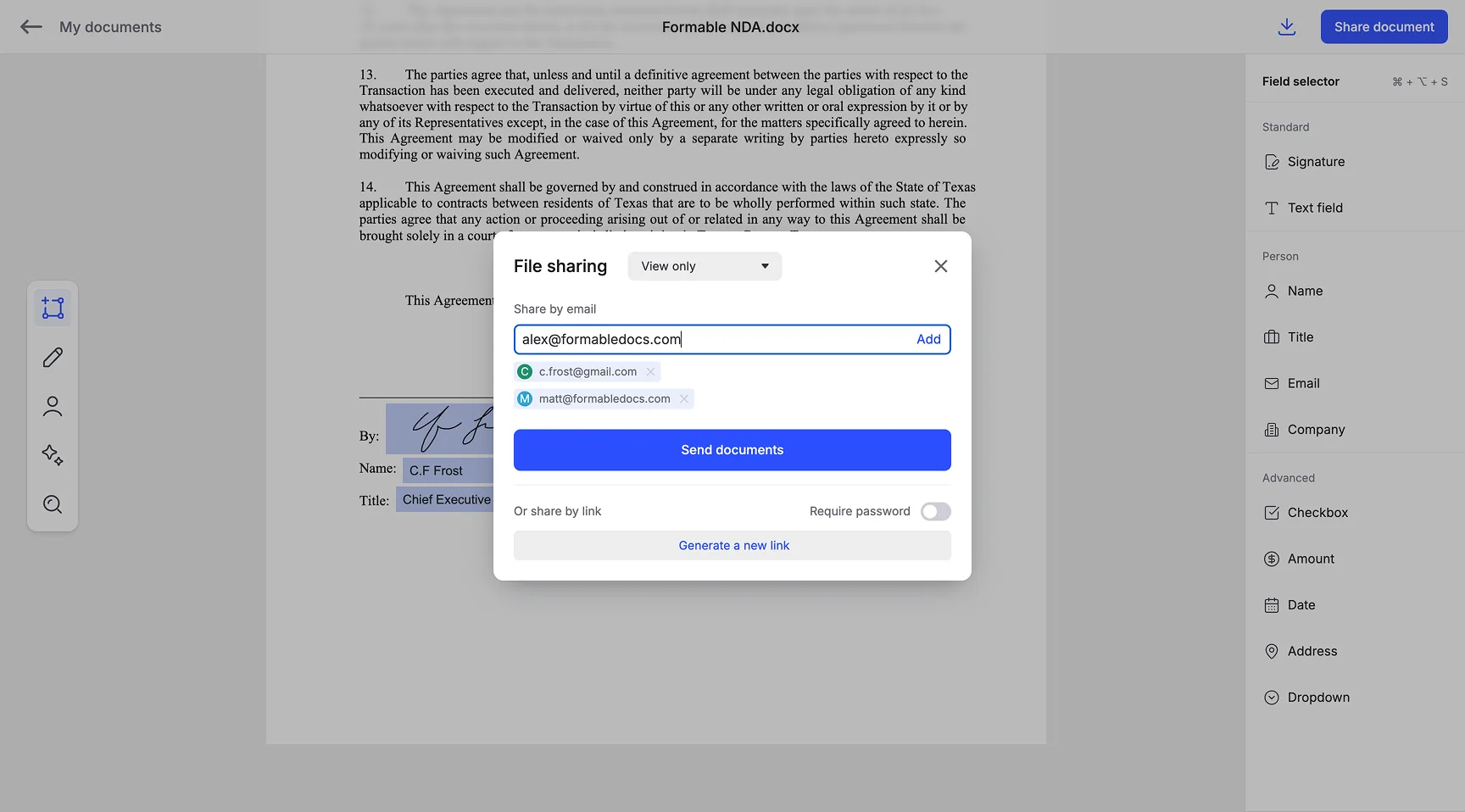 Guided recipient signing flow in Formable
