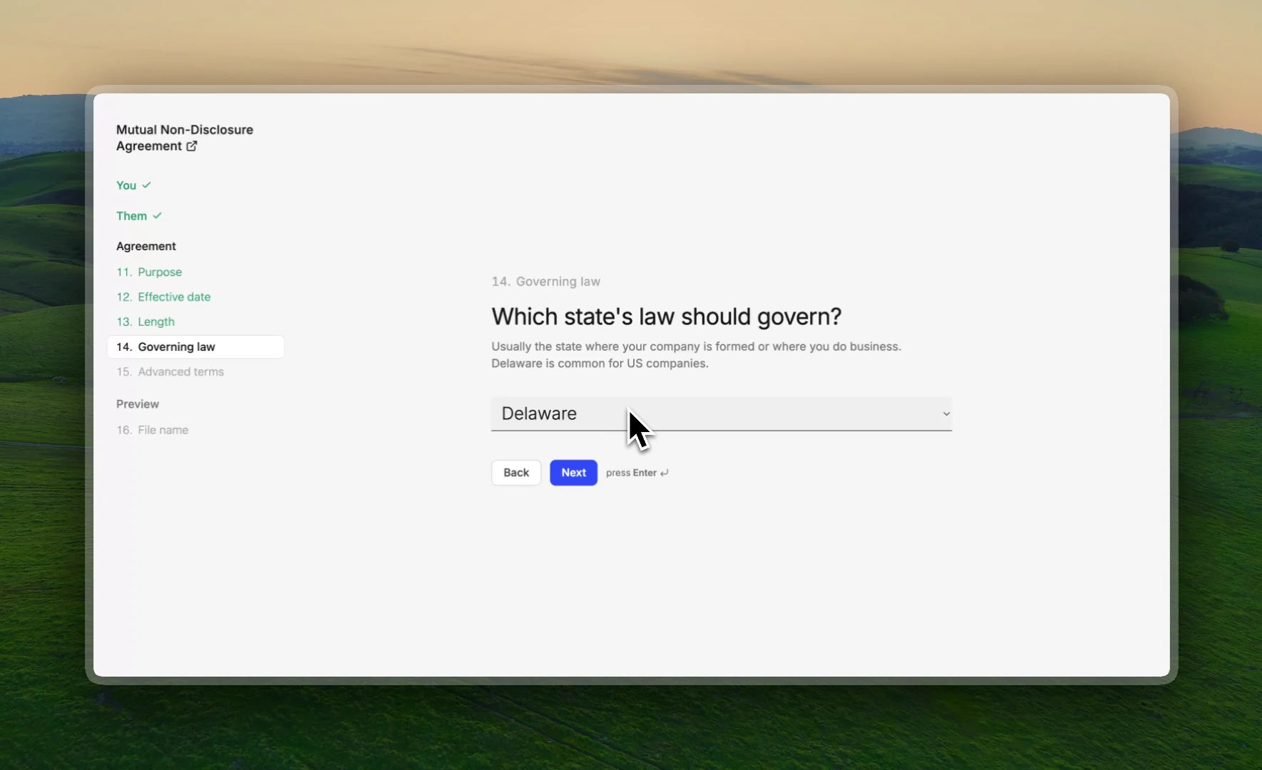 Contract creator product preview